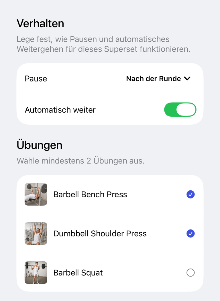 Supersatz-Dialog mit Verhalten und Übungen