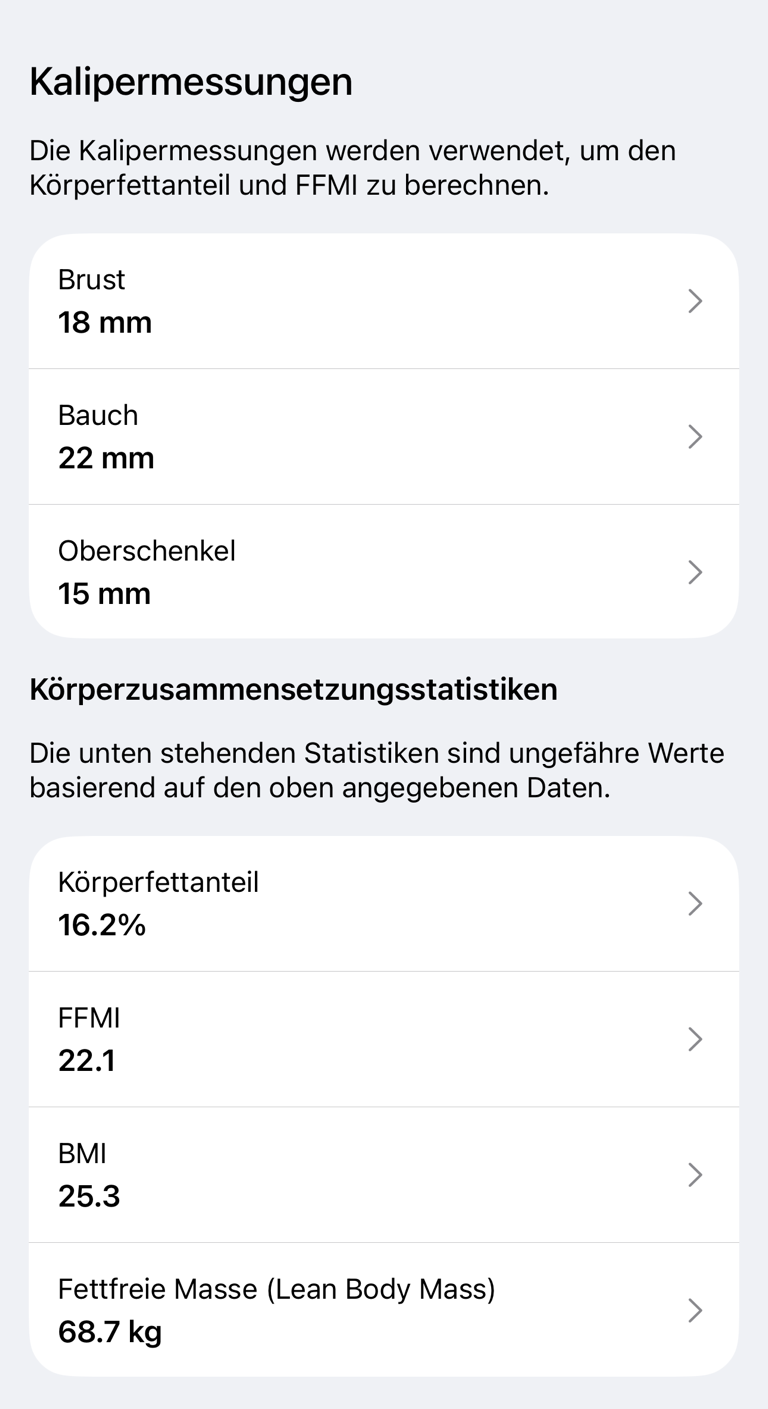 Bereich Caliper-Messungen