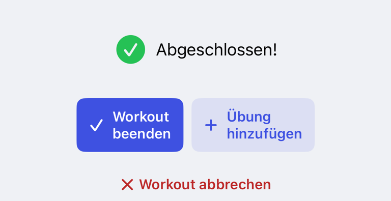 Abschlussübersicht des Trainings mit den Aktionen Training beenden und Training abbrechen
