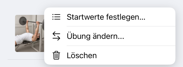 Übungsmenü im Trainingsplan mit Startwerte festlegen