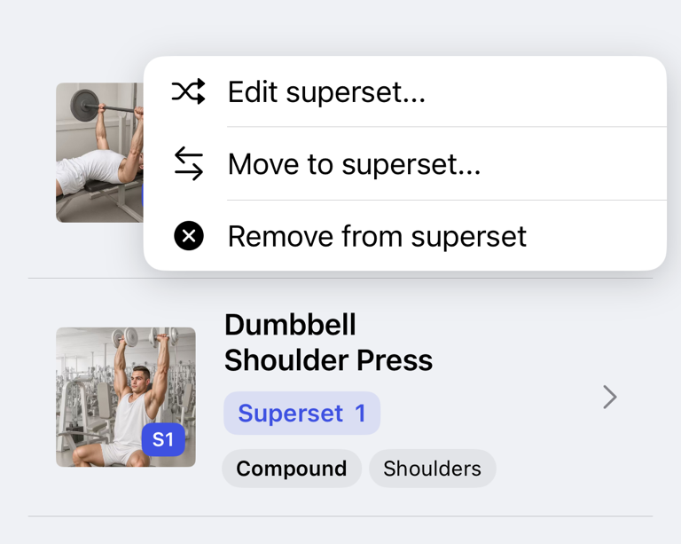 Superset edit, move and remove actions