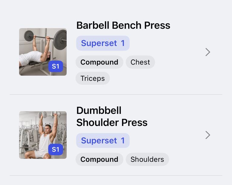 Two exercises grouped as Superset 1