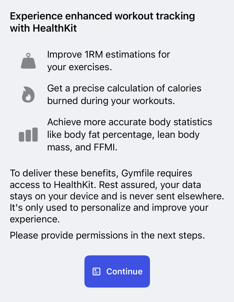 HealthKit information screen before requesting permissions