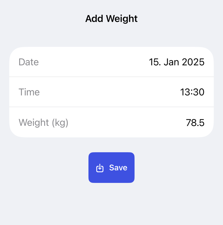Add measurement data with date, time, value and Save