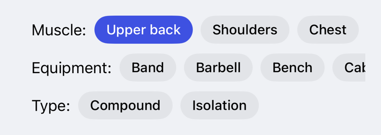 Exercise list filters