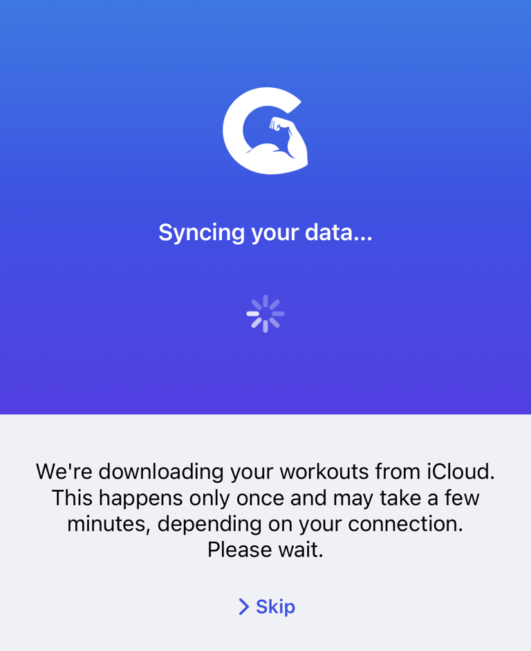 Initial iCloud download with the Skip option