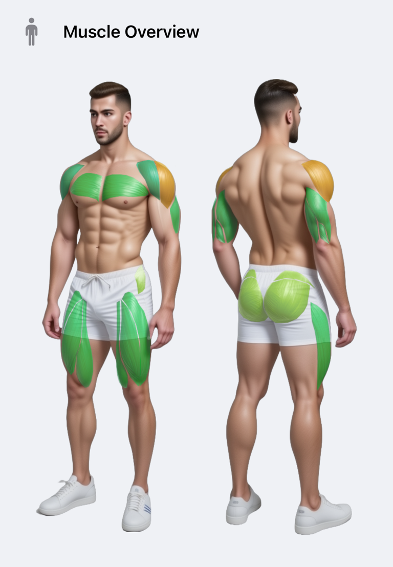 Muscle Overview showing recovery colours on the body figure