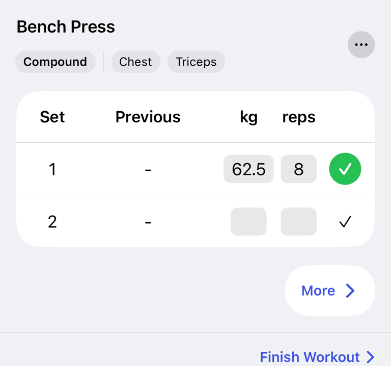 Log a set and finish the workout