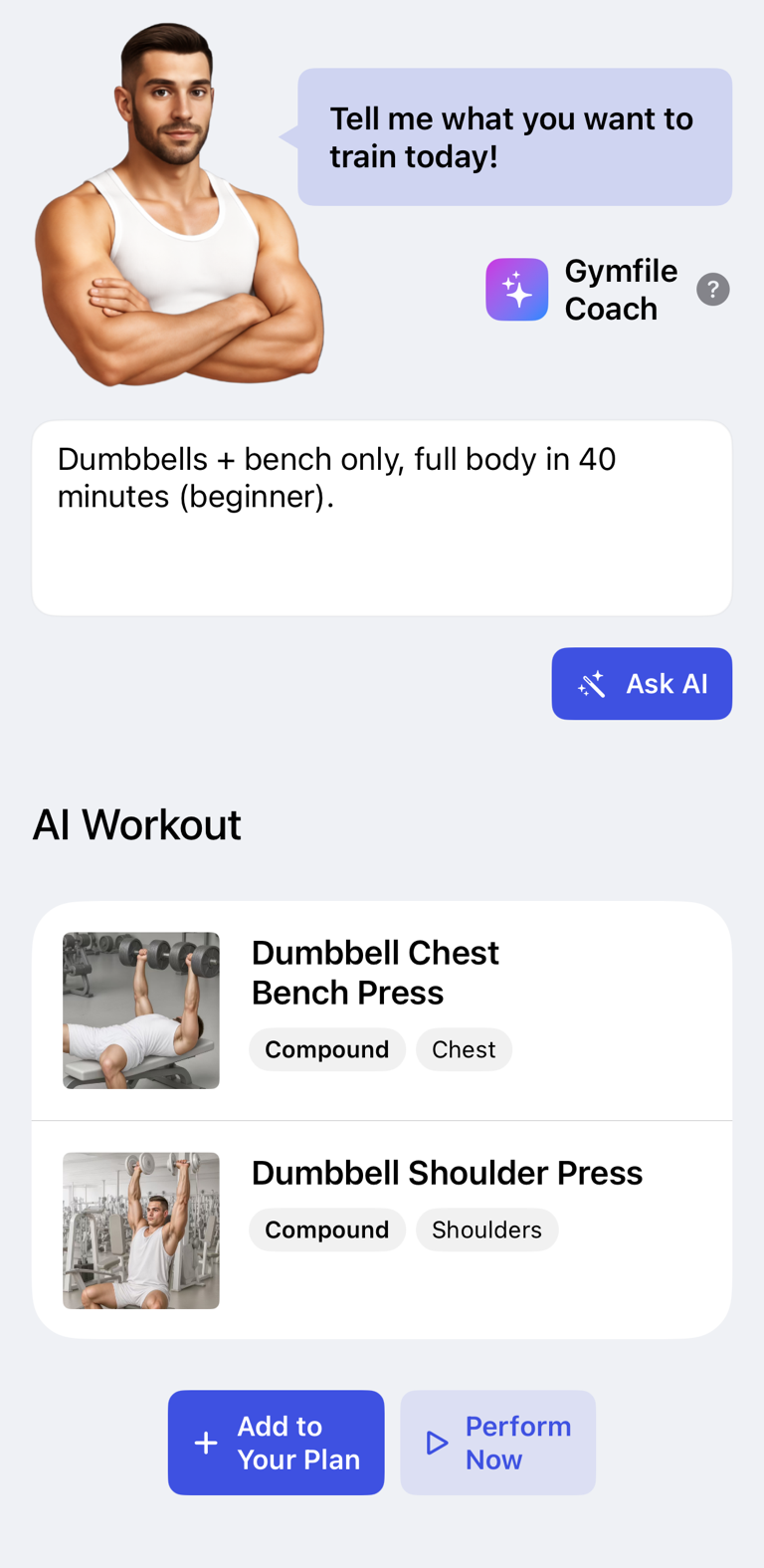 AI workout prompt and generated workout
