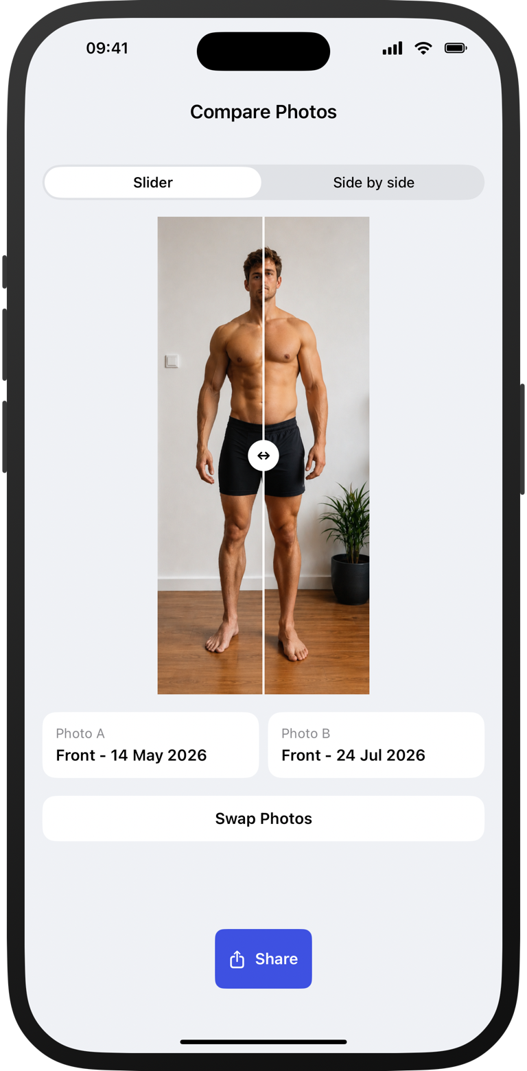 Compare progress photos with an interactive slider