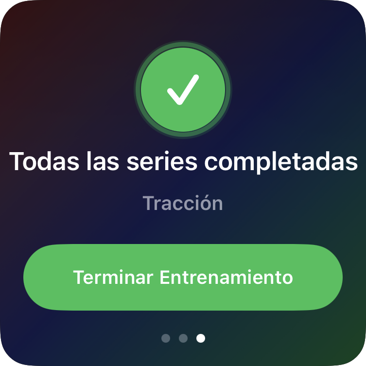Finaliza el entrenamiento en la pantalla de finalización de Apple Watch