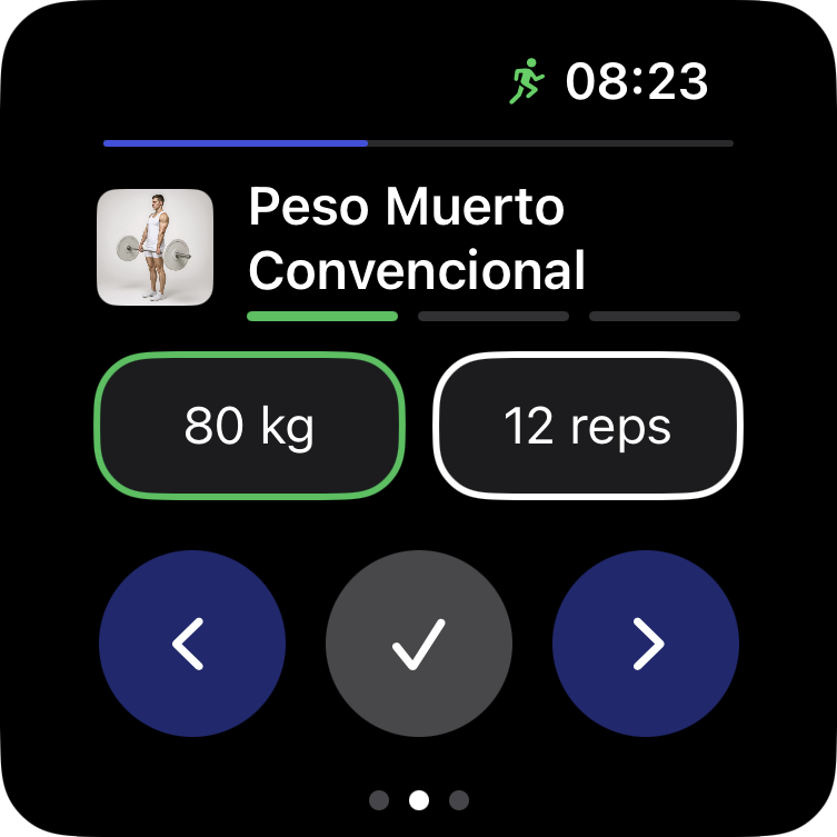 Pantalla de entrenamiento en Apple Watch