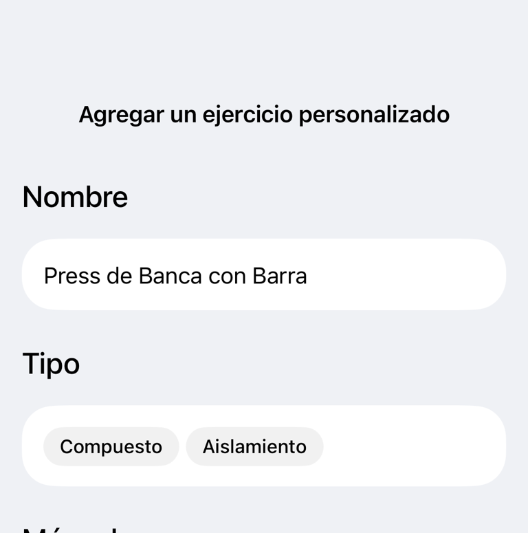 Crear ejercicio personalizado