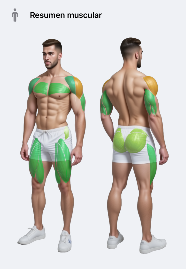 Resumen muscular con colores de recuperación en la figura del cuerpo