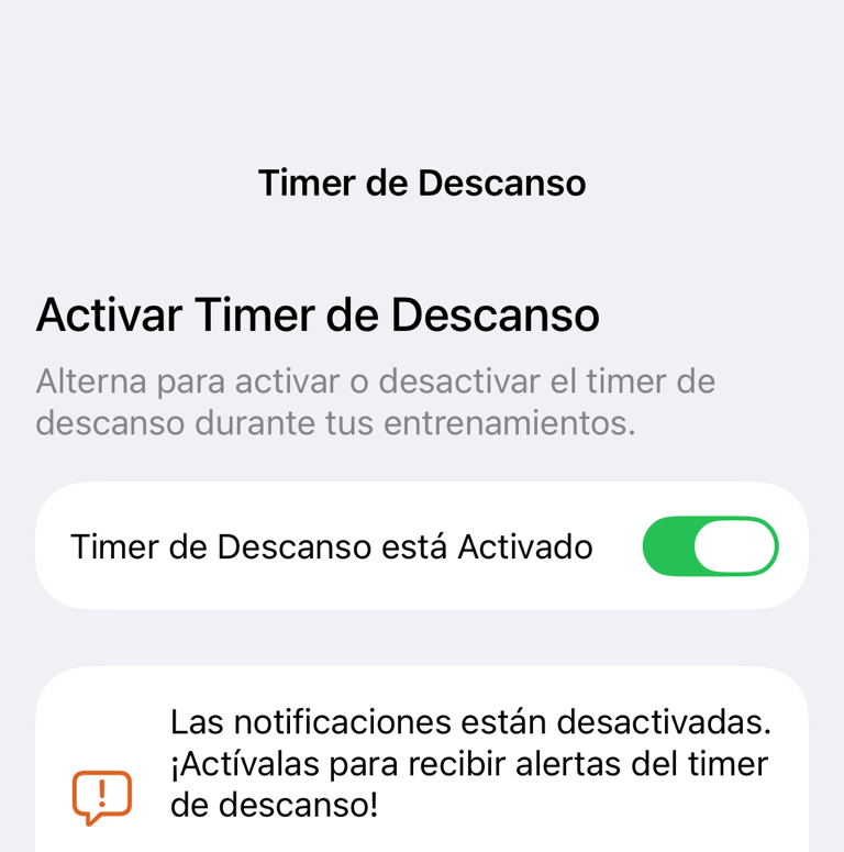Ajustes del temporizador de descanso con configuración de duración