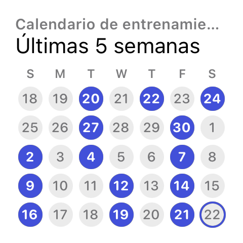 Widget de calendario de entrenamiento