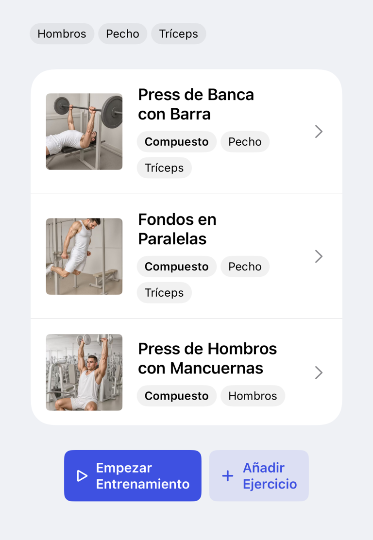 Plan de entrenamiento con filas de ejercicios