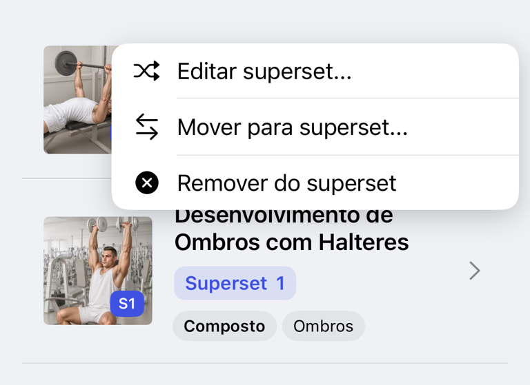 Ações para editar, mover e remover superséries