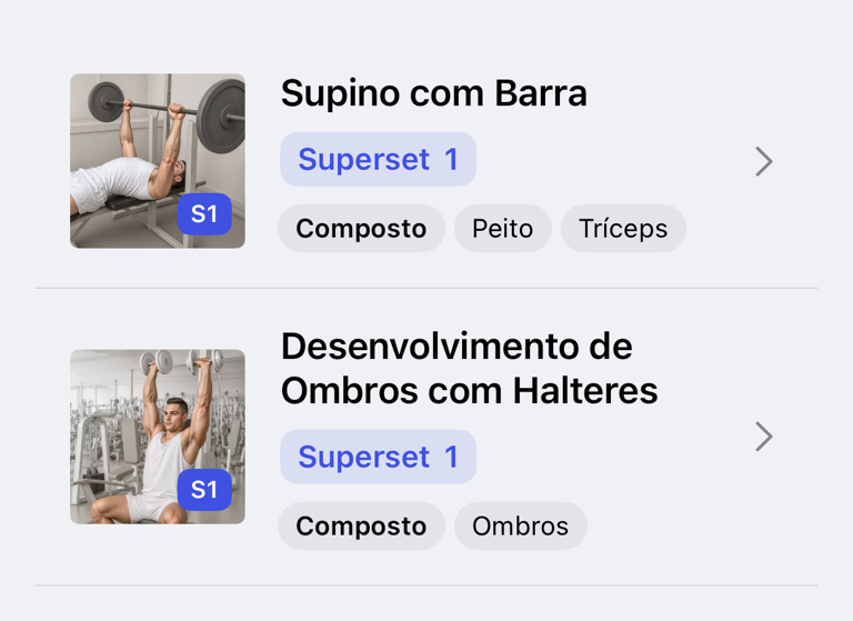 Dois exercícios agrupados como Supersérie 1
