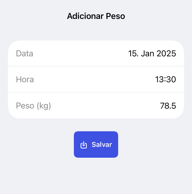 Adicionar dados de medição com data, hora, valor e Salvar