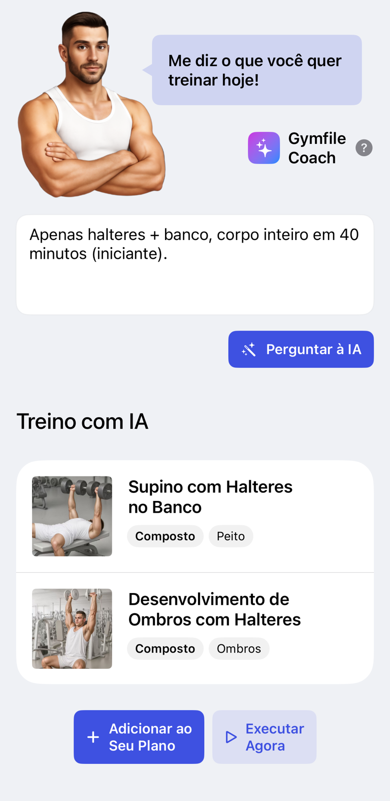Pedido de treino com IA e treino gerado