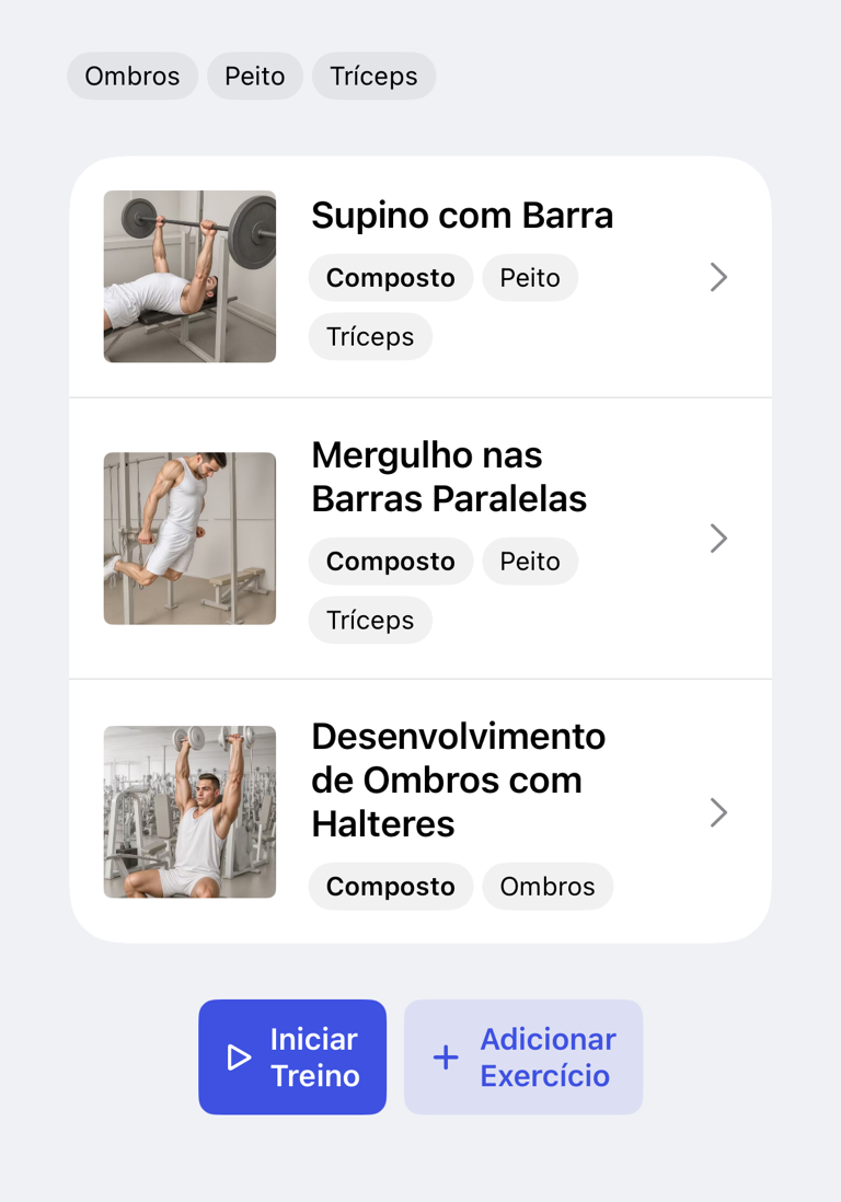Plano de treino com linhas de exercícios
