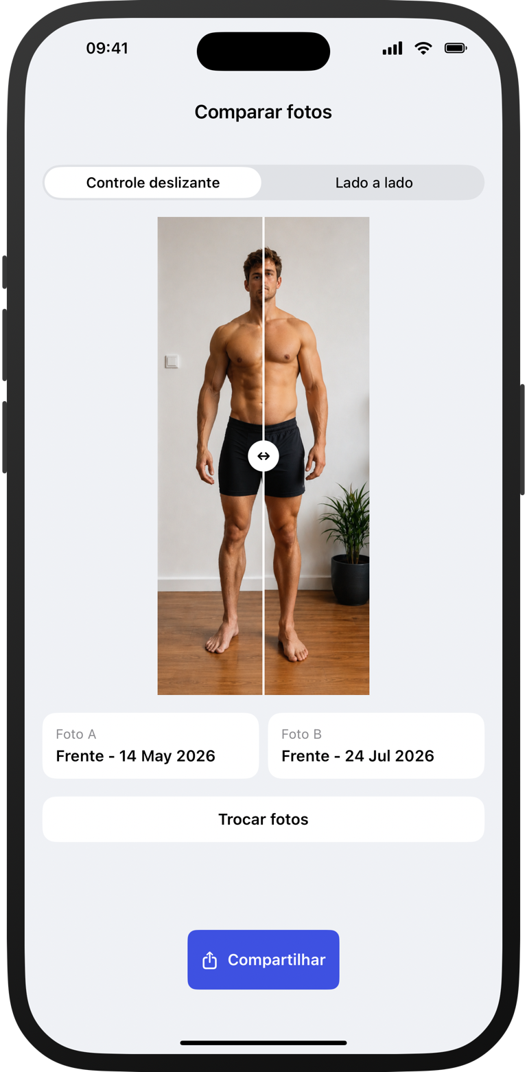 Compare fotos de progresso com um controle deslizante interativo